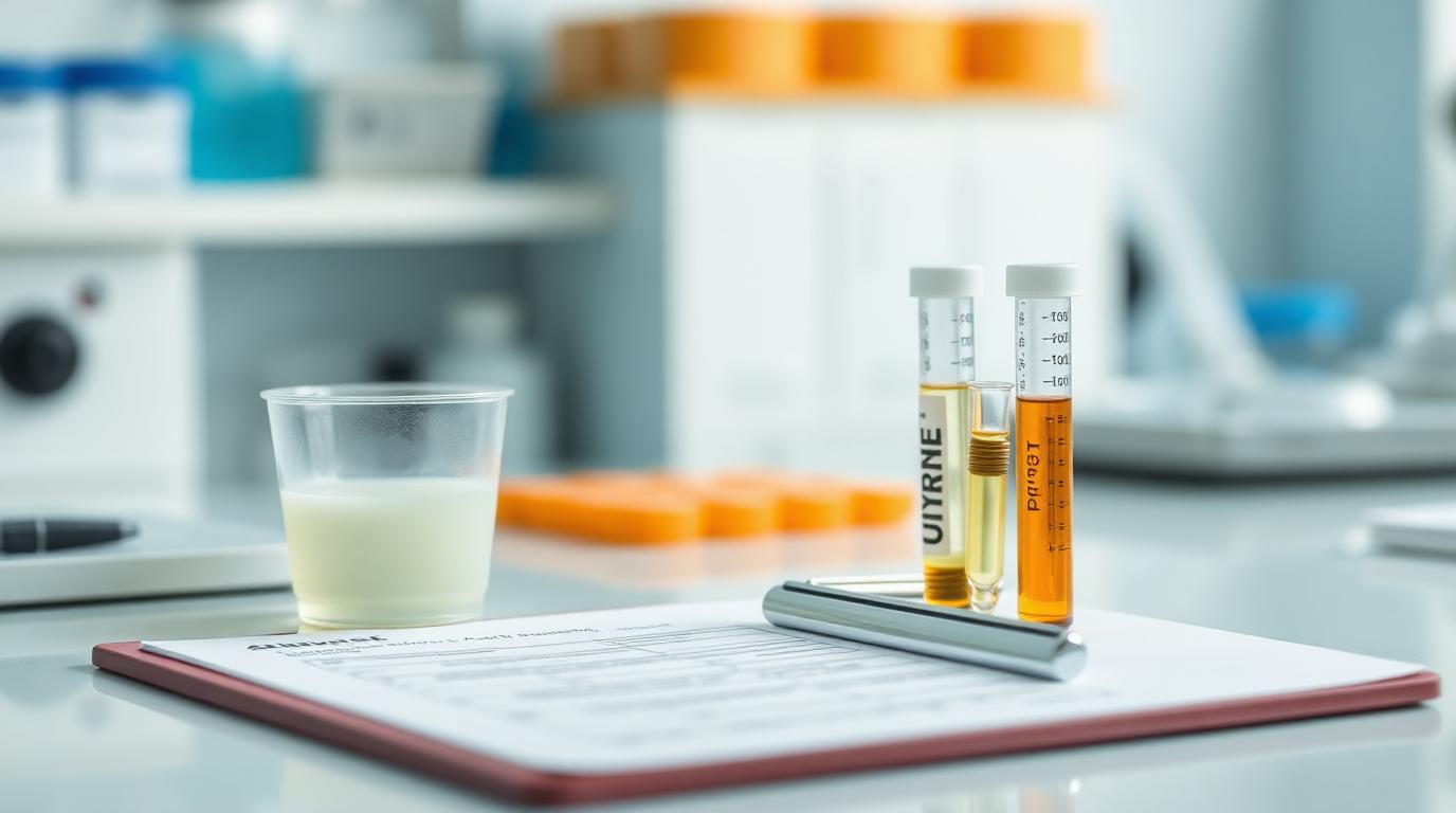 Urinprobe und Haaranalyse-Röhrchen im Labor als Abstinenznachweis für die MPU